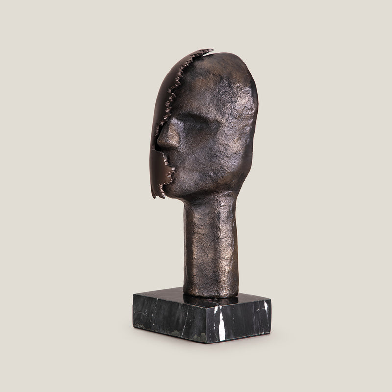 Modernist Head Antique Grey & Brass Sculpture