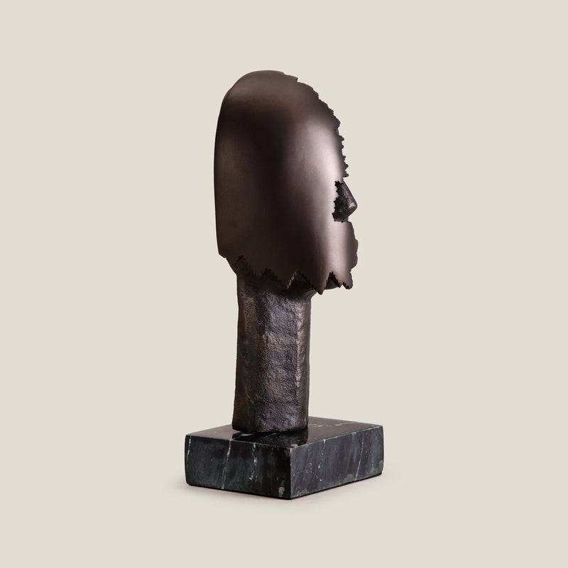 Modernist Head Antique Grey & Brass Sculpture