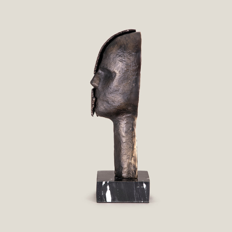 Modernist Head Antique Grey & Brass Sculpture