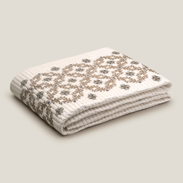 Aelius White Embroidered Bedspread