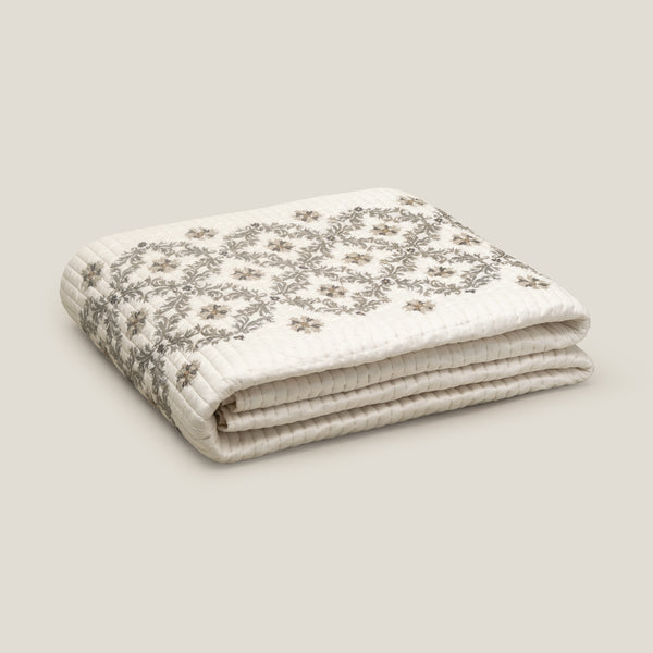 Akino White Embroidered Bed Spread