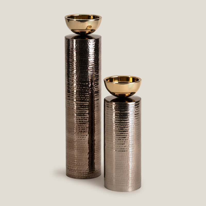 Mistique Grey & Gold Candle Holder L