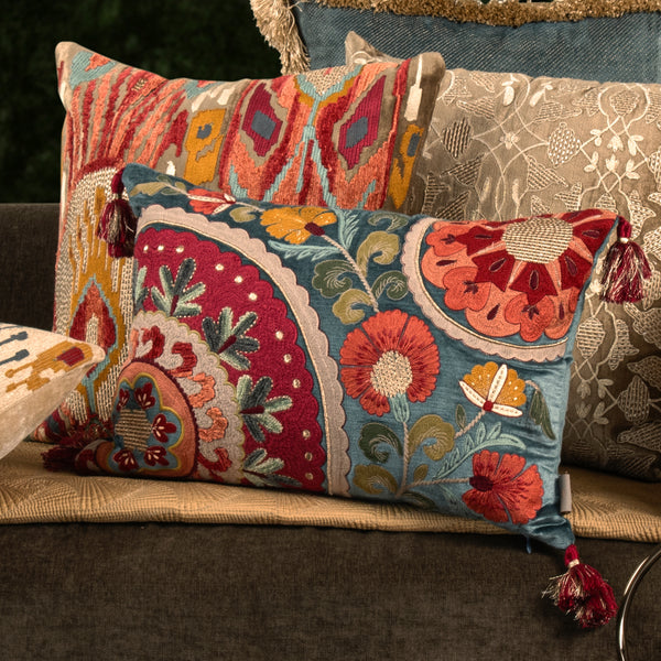 Aria Blue Emb. Cushion Cover
