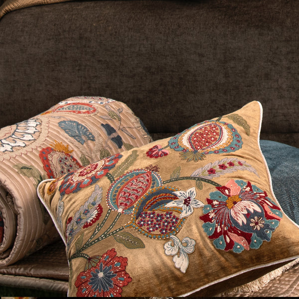 Lila Yellow Emb. Cushion Cover