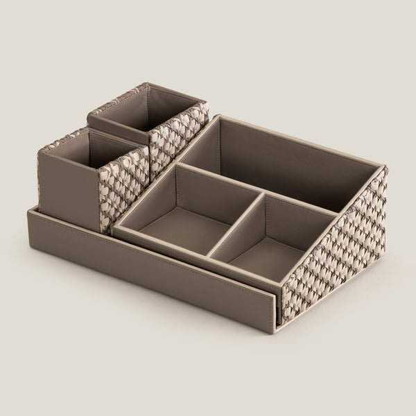 Lattice Beige & Grey Desk Set