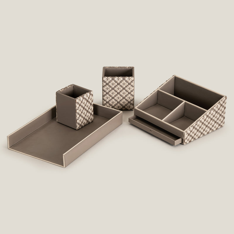 Lattice Beige & Grey Desk Set