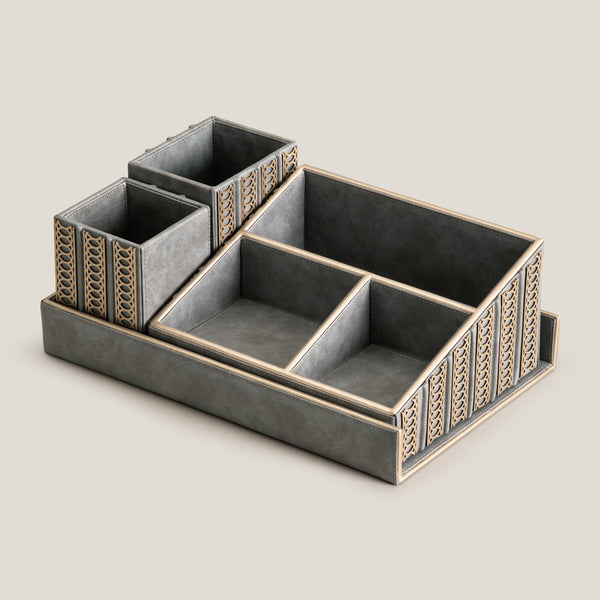 Lexus Grey & Dull Gold Desk Set