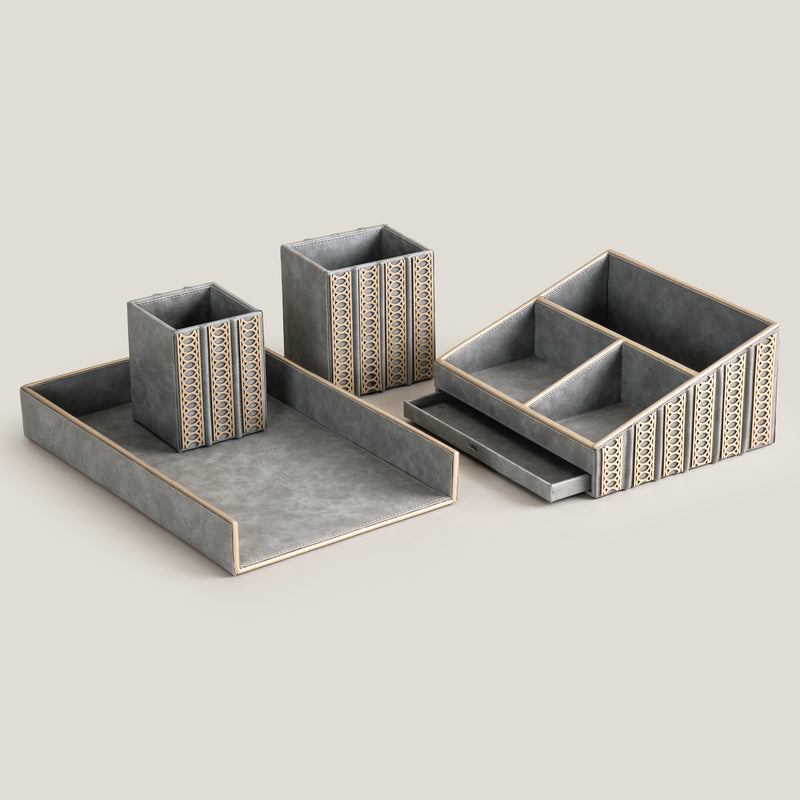 Lexus Grey & Dull Gold Desk Set