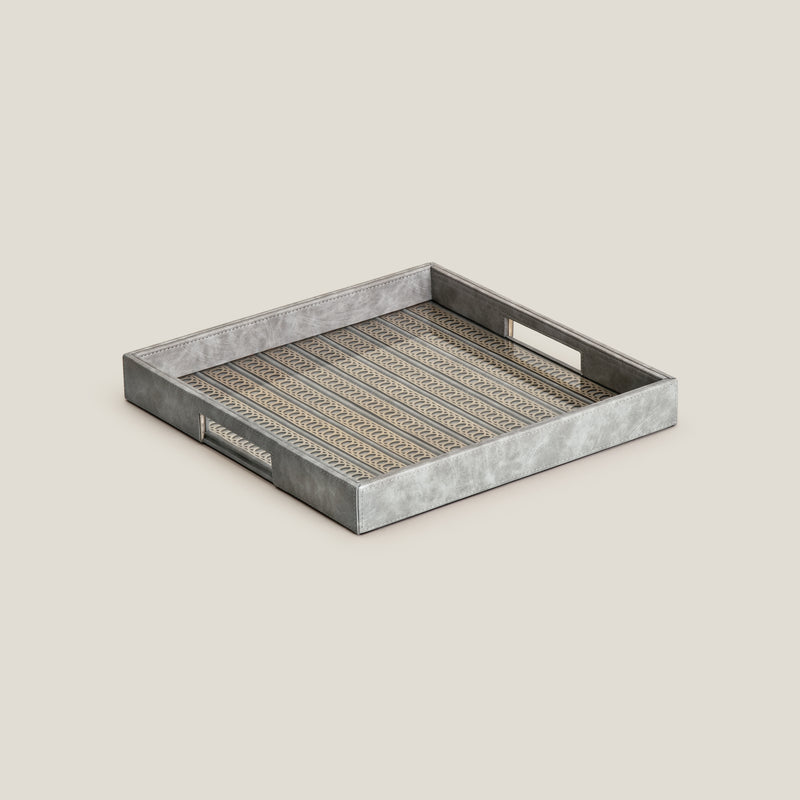 Lexus Grey & Dull Gold Square Serving Tray