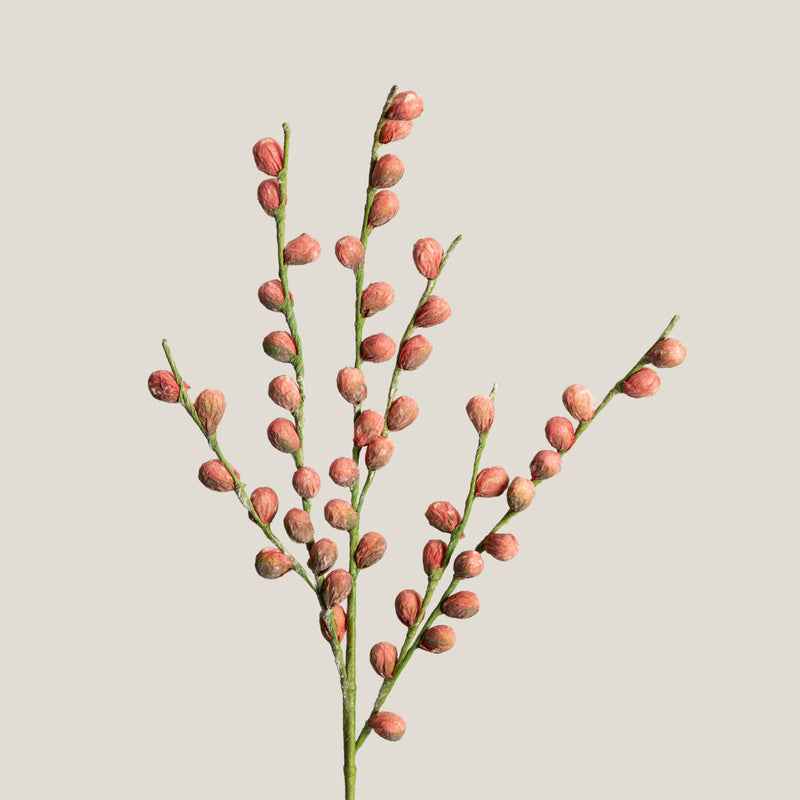 Light Red & Green Berry Branch Foam Flower