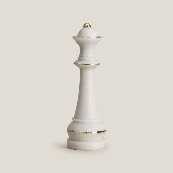 Queen Chesspiece White & Gold Decor