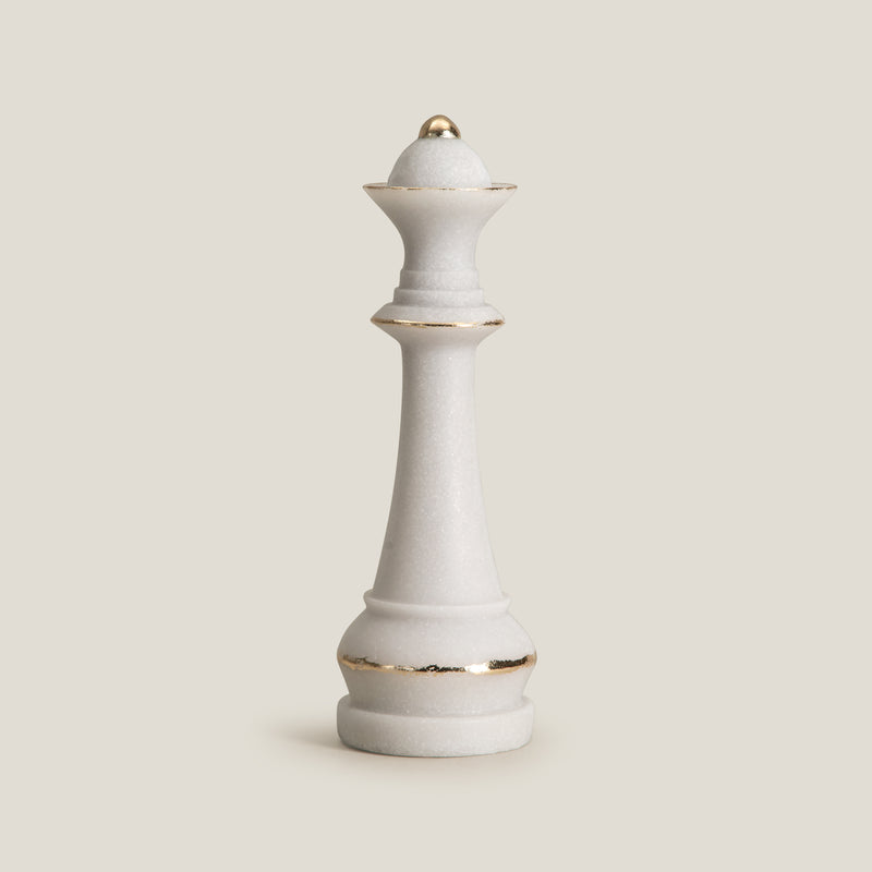 Queen Chesspiece White & Gold Decor