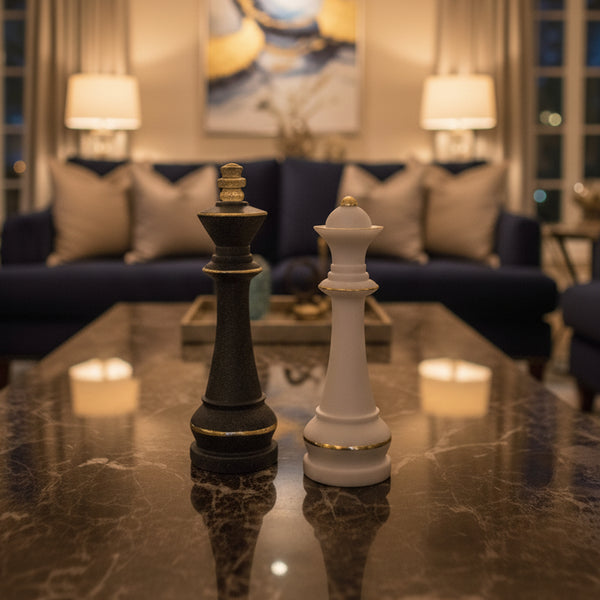 King Chesspiece Grey & Gold Decor