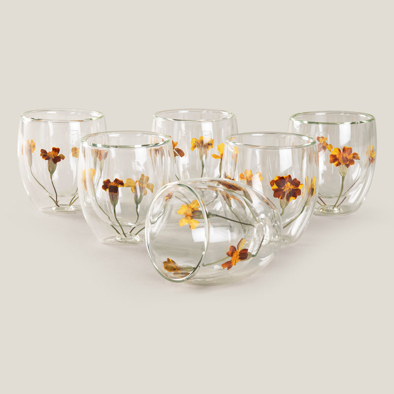 Botanic Bloom Yellow Glass Set of 4