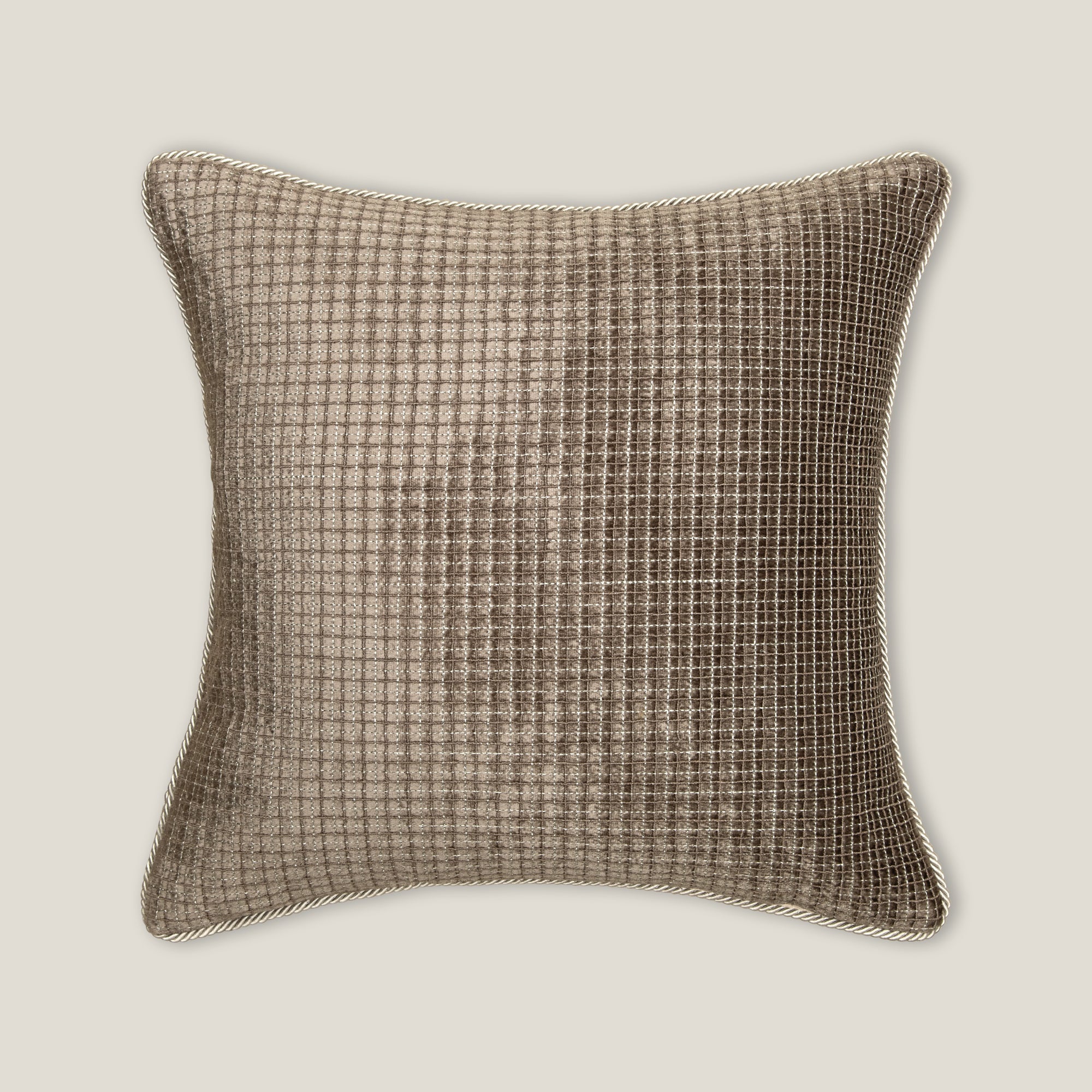 Buy Dori Grid Mushroom Grey Reversible Embroidered Cushion Cover Online ...