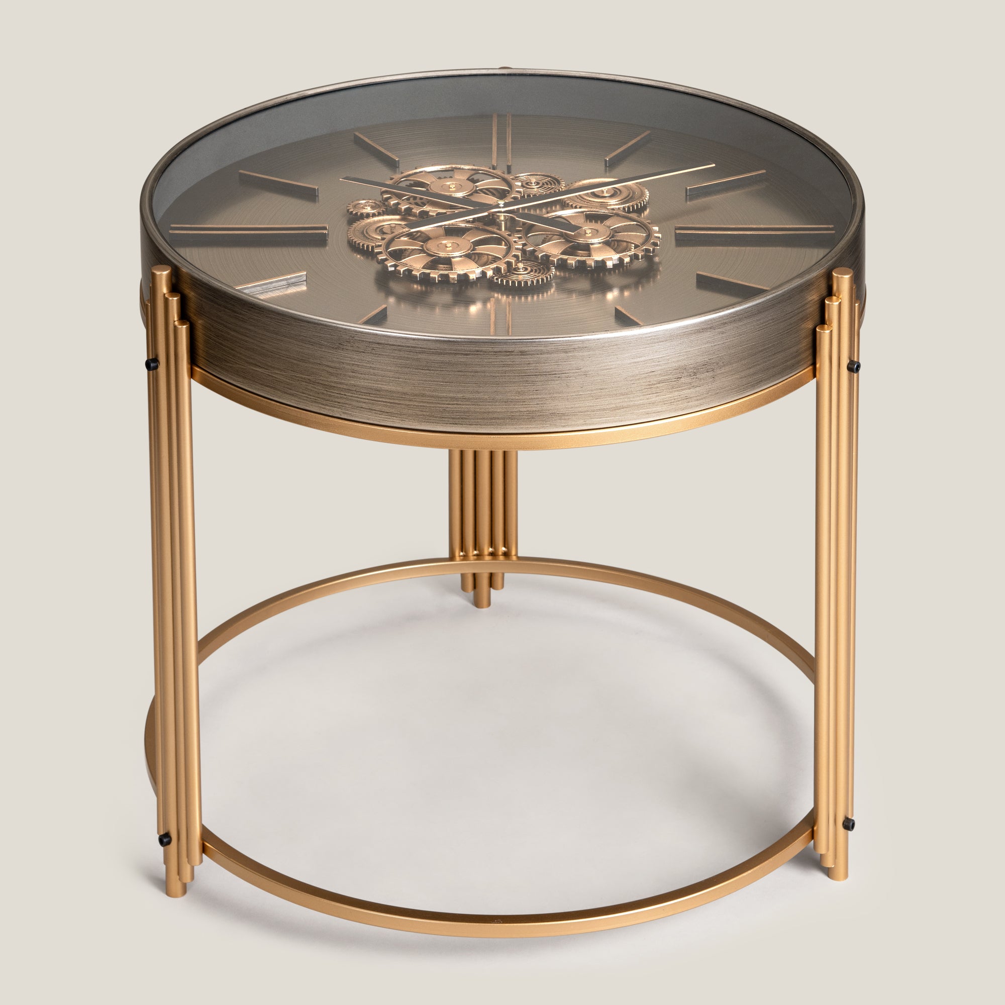 Buy Chronoluxe Grey & Gold Clock Table Online – Address Home