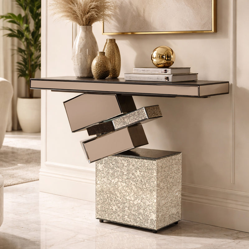 Buy Dante Brown & Antique Mirror Block Console Online – Address Home