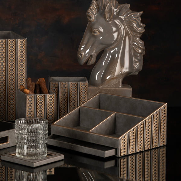 Lexus Grey & Dull Gold Desk Set