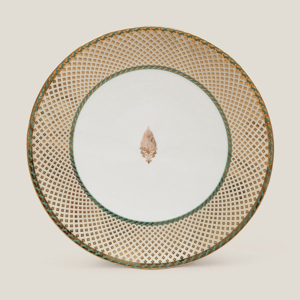 White Green & Gold Porcelain Dinner Plate
