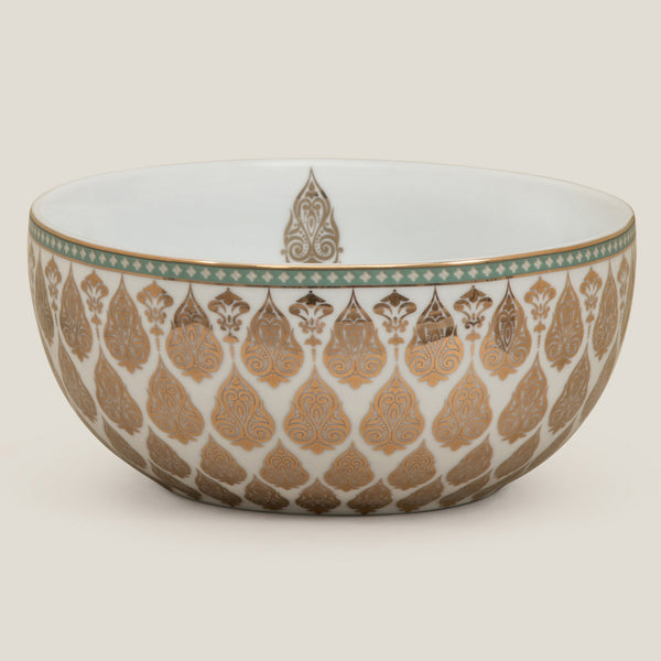 White Green & Gold Porcelain Medium Bowl
