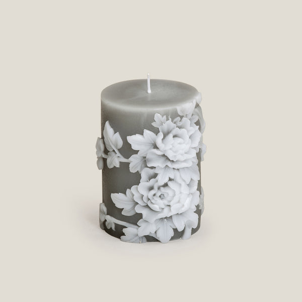 Grey & White Embossed Candle Small