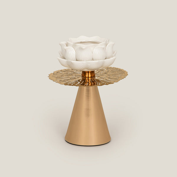 Off White & Gold Candle Holder Small