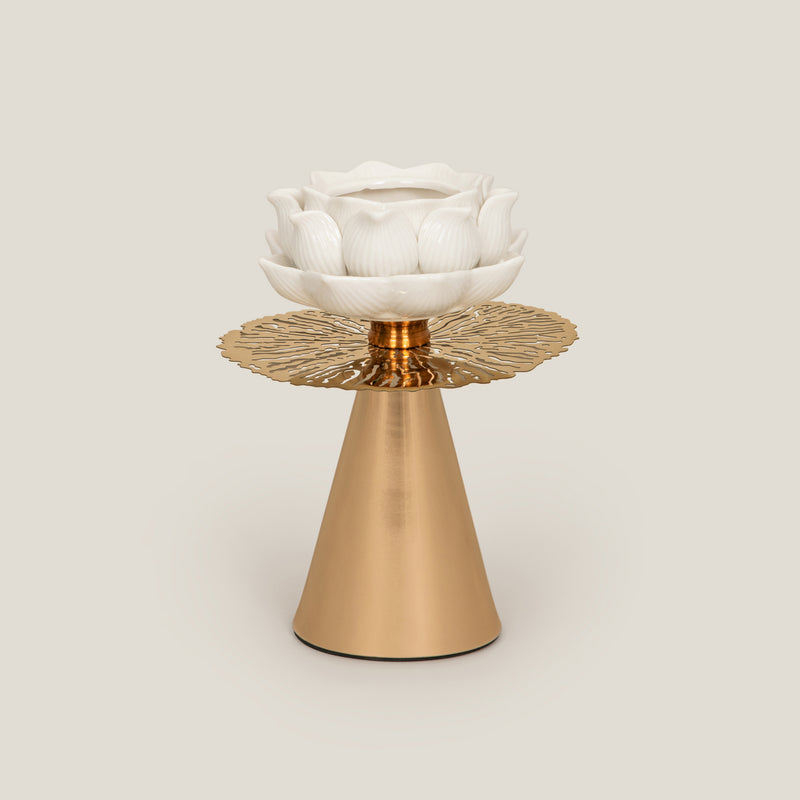 Off White & Gold Candle Holder Small