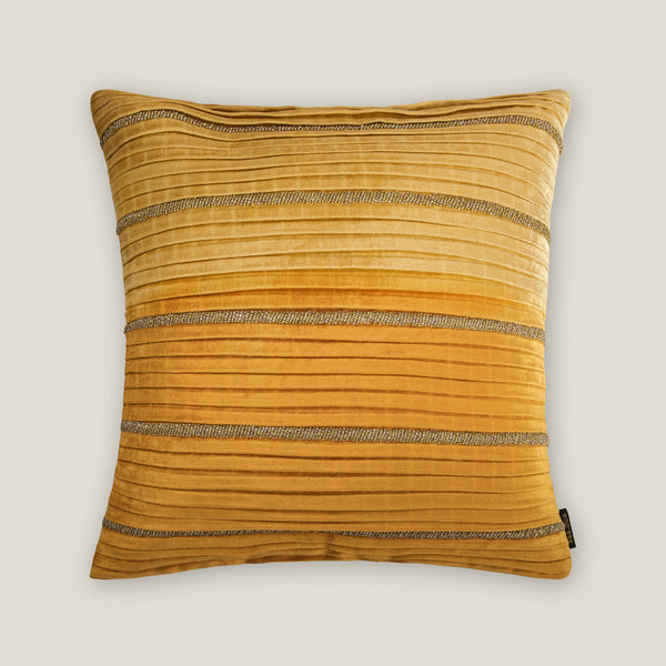 Mamora Yellow Embroidered Velvet Cushion Cover