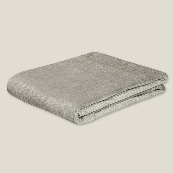 Grey Metallic thread work velvet Bedspread