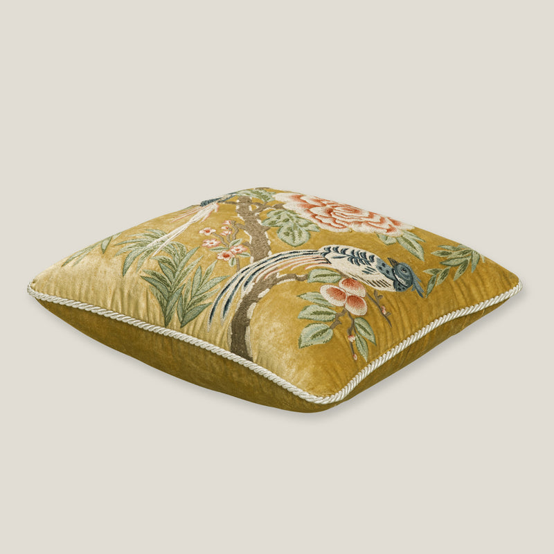 Zenja Emb. Yellow Cotton Velvet Cushion Cover