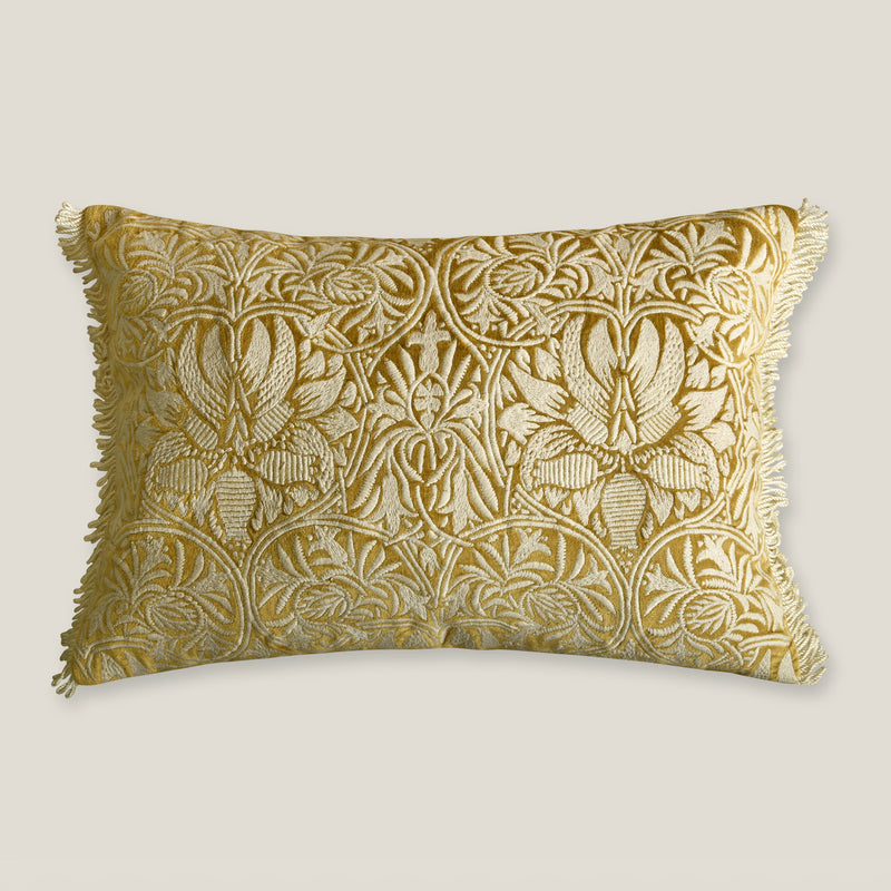 Mila Emb. Yellow Cotton Velvet Cushion Cover