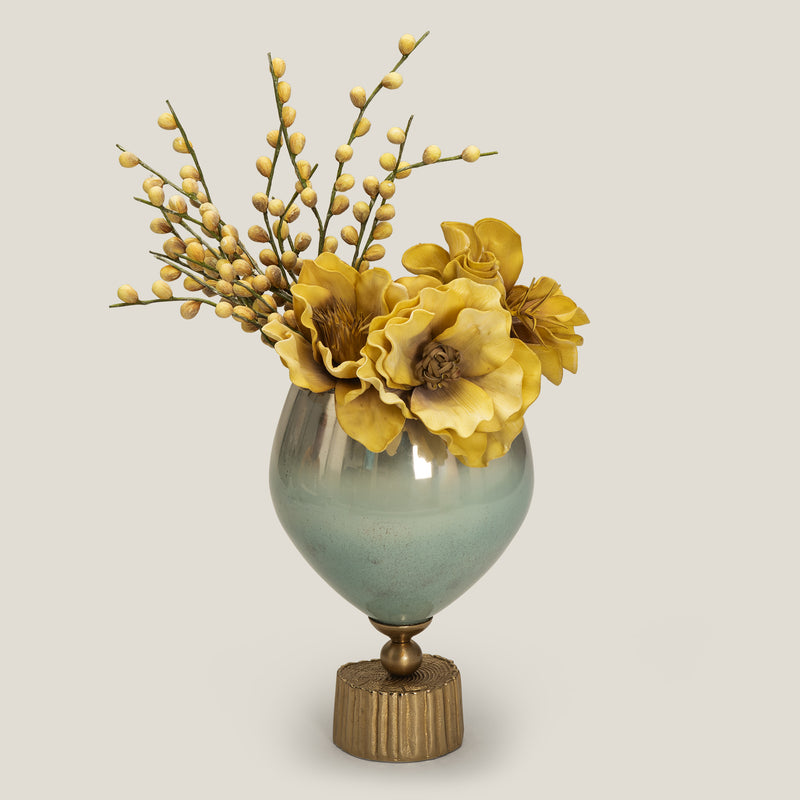 Sylva Aqua Glass Metal Vase
