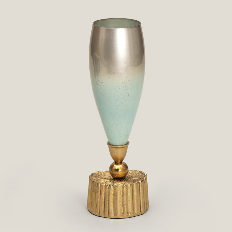Sylva Aqua Glass Metal Vase L