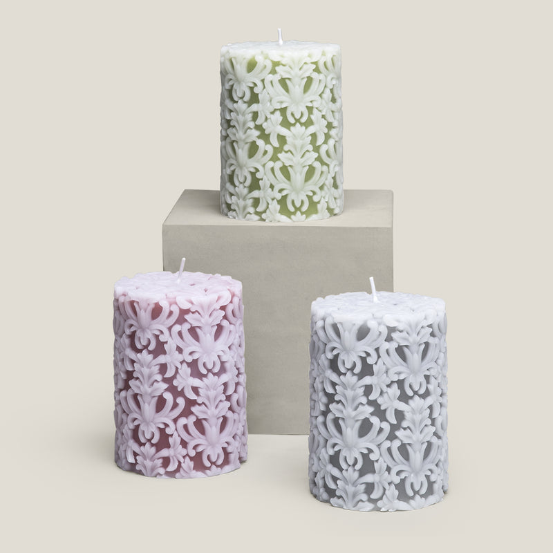 Damask Textured Pink Wax Candle