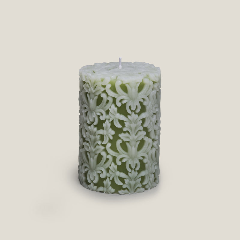 Damask Textured Green Wax Candle