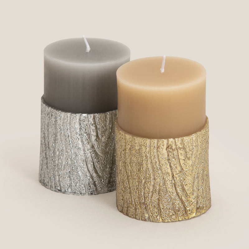 Bark Grey & Silver Textured Wax Candle