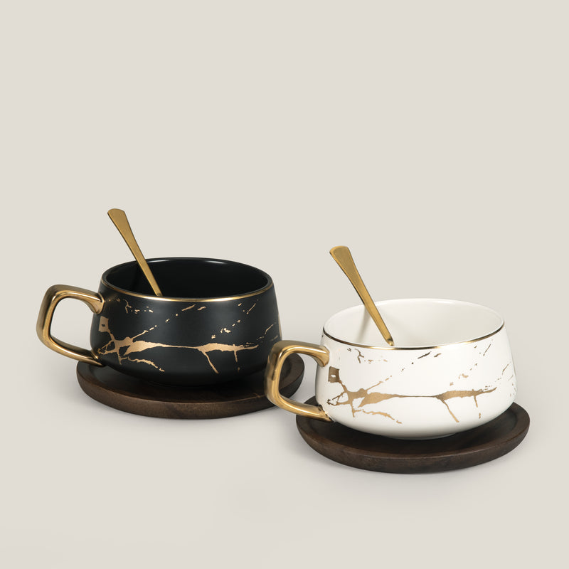 Ebony & Ivory Ceramic Cup Saucer Set