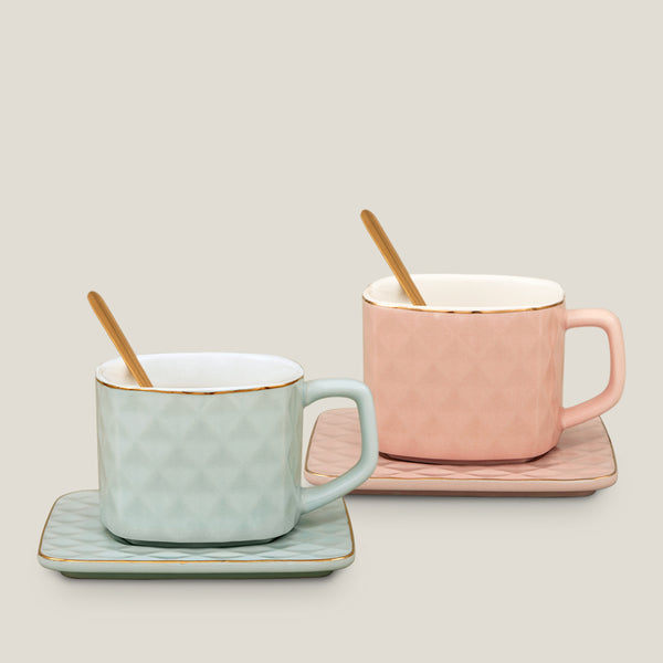 Prism Blue & Pink Ceramic Cup Saucer Set