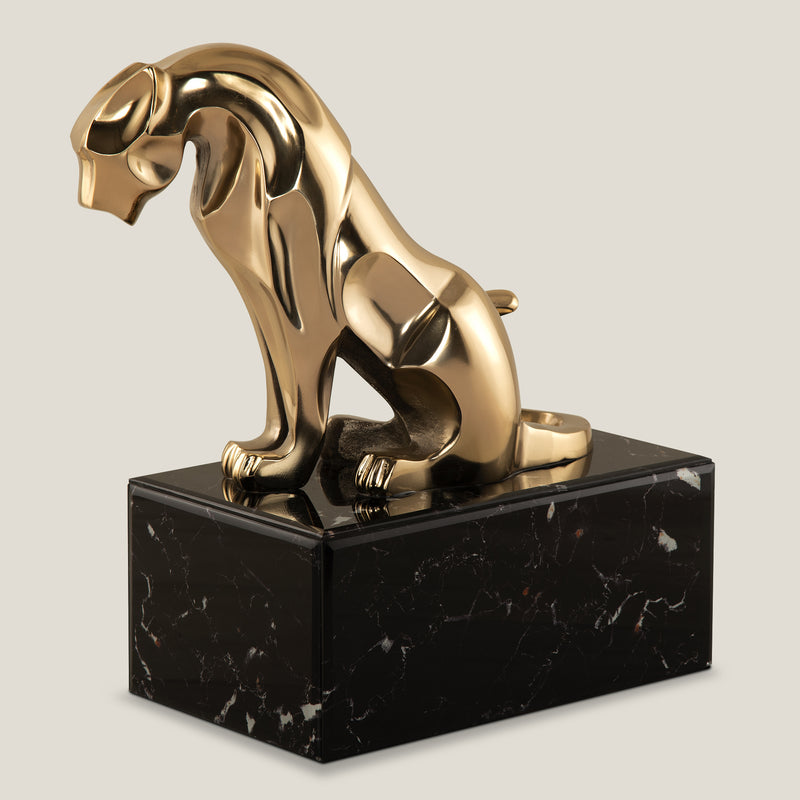 Panthera Gold & Black Metal & Glass Sculpture