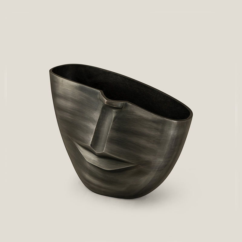 Visage Grey Face Metal Vase Small