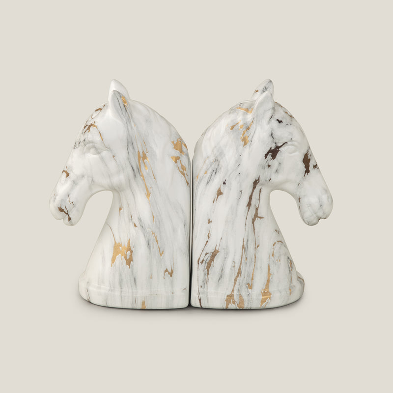 Marfil White Ceramic Horse Bookends