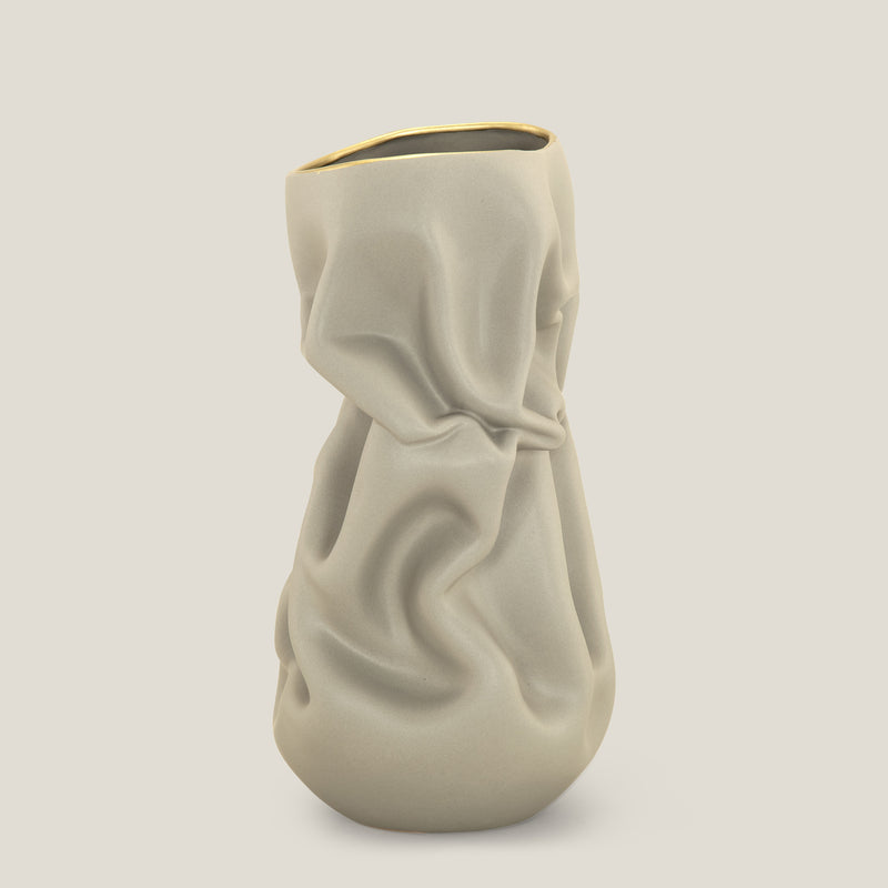 Crumple Beige Ceramic Vase