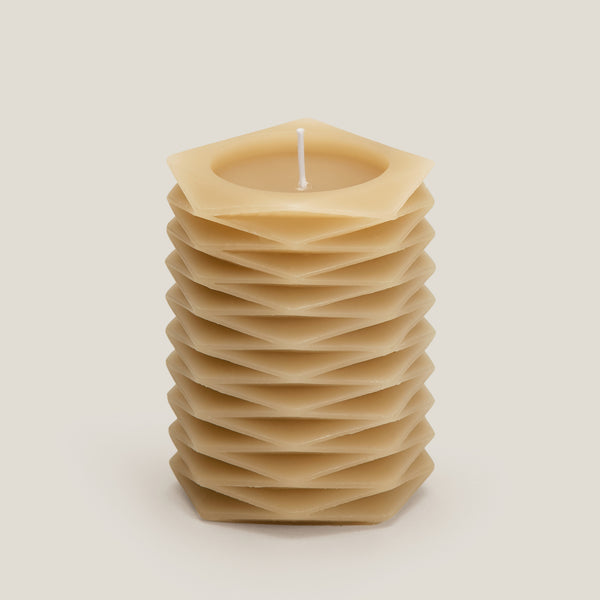 Waves Beige Carved Pillar Candle