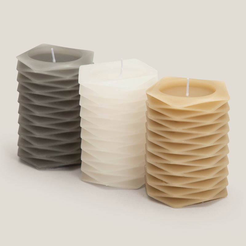 Waves Beige Carved Pillar Candle