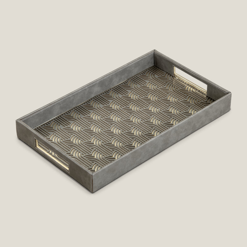 Sicily Grey & Gold Faux Leather Serving Tray
