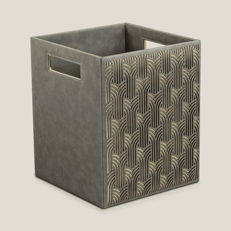 Sicily Grey & Gold Faux Leather Dustbin
