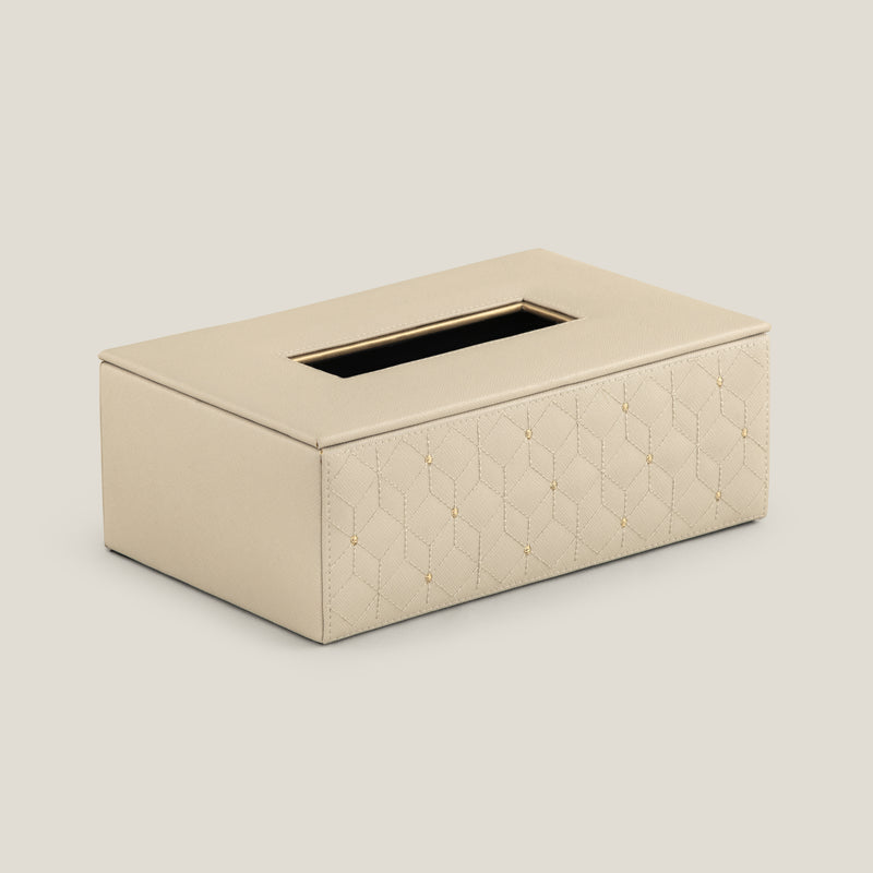 Cybus Beige & Gold Faux Leather Tissue Box