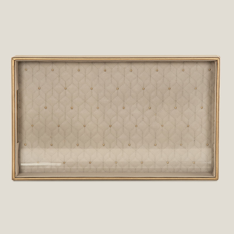 Cybus Beige & Gold Faux Leather Serving Tray