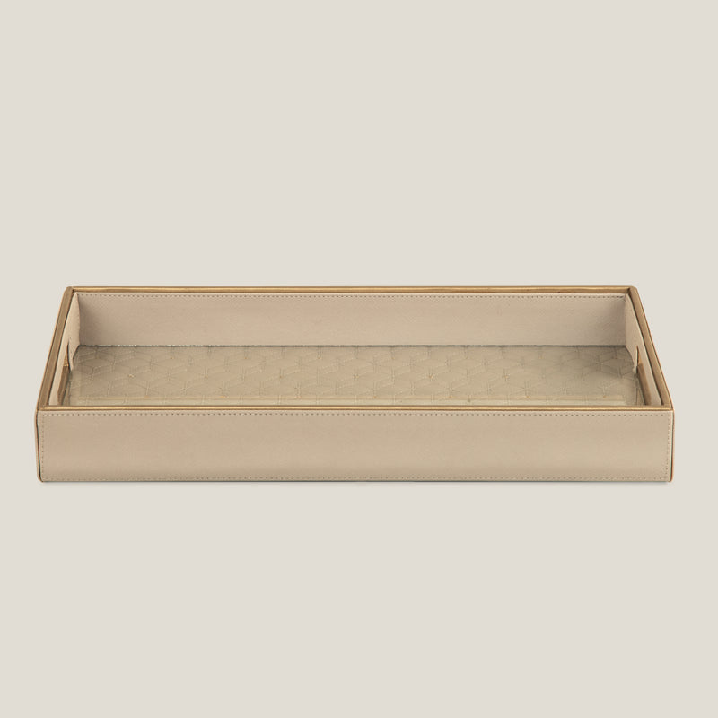 Cybus Beige & Gold Faux Leather Serving Tray