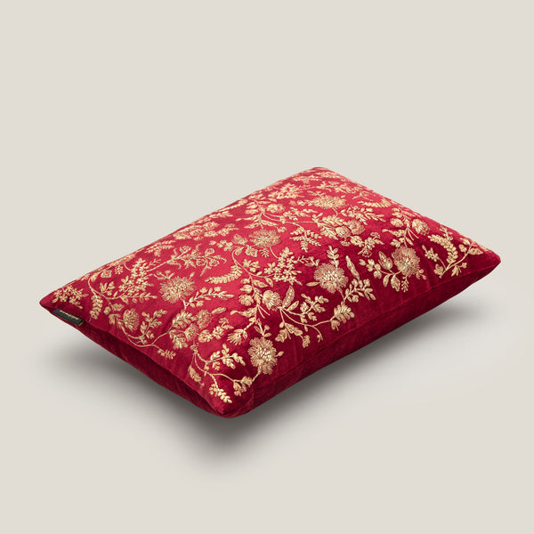 Abelia Emb. Red Velvet Cushion Cover